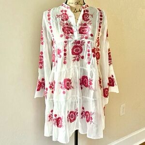 ☀️PQ SWIM pink and white embroidered coverup tunic